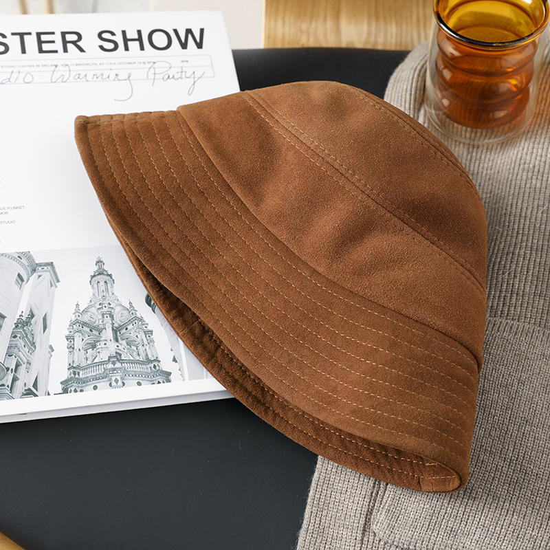 精致小羊皮盆帽 真皮渔夫帽女秋冬遮阳帽 反绒羊皮显脸小女士帽子