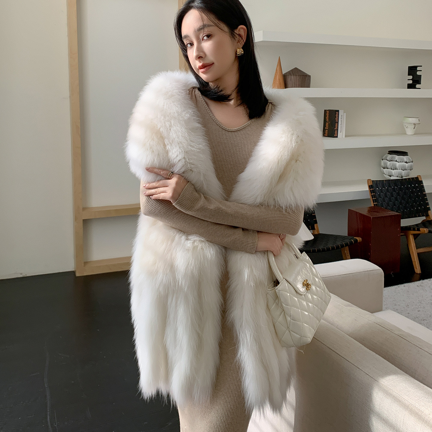 韩版琥珀色狐狸毛流苏大披肩大围巾真毛保暖九尾狐皮草大毛领坎肩