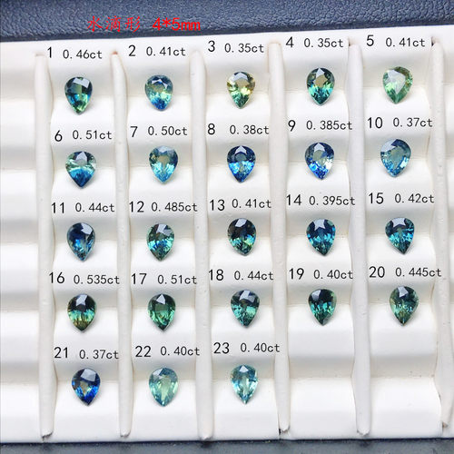 天然蓝宝石裸石水滴形4*5mm 蓝绿色彩色宝石2