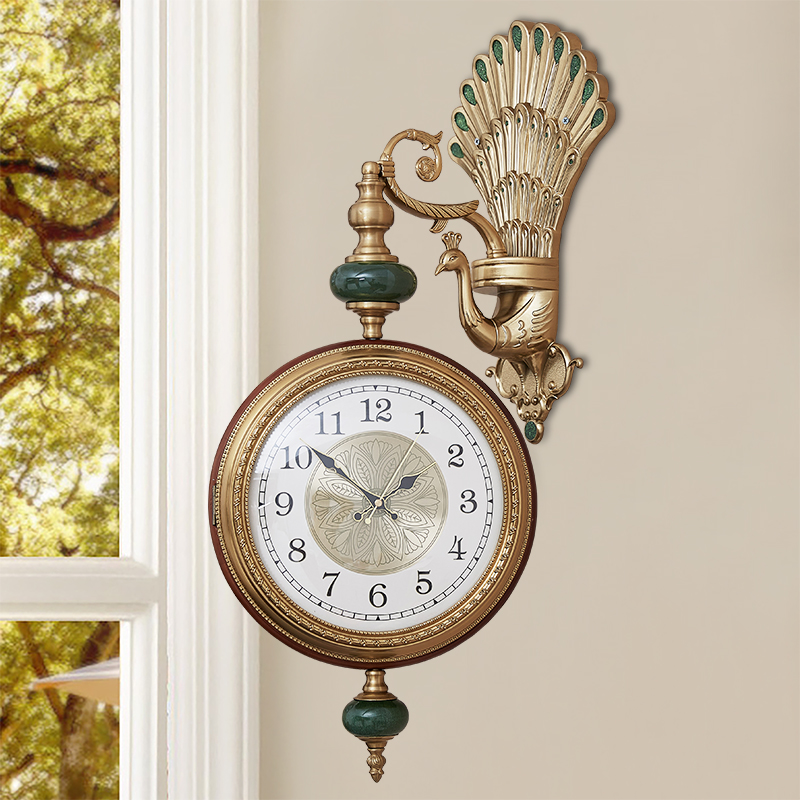 创意个性客厅两面中式静音挂钟