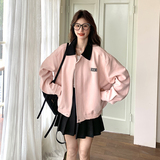 粉色麂皮绒休闲短外套女春秋2025年新款小个子独特超好看夹克上衣，女装短外套，惟卡贝娜