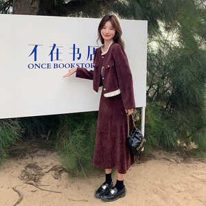 连衣裙小香风高腰长袖赫本风秋冬时尚女装名媛长款显瘦气质复古图片