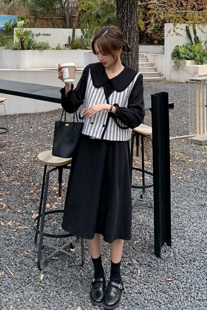 2天出货226-A171-P1352022秋季中长款连衣裙+马甲女控价188,女装连衣裙,惟卡贝娜