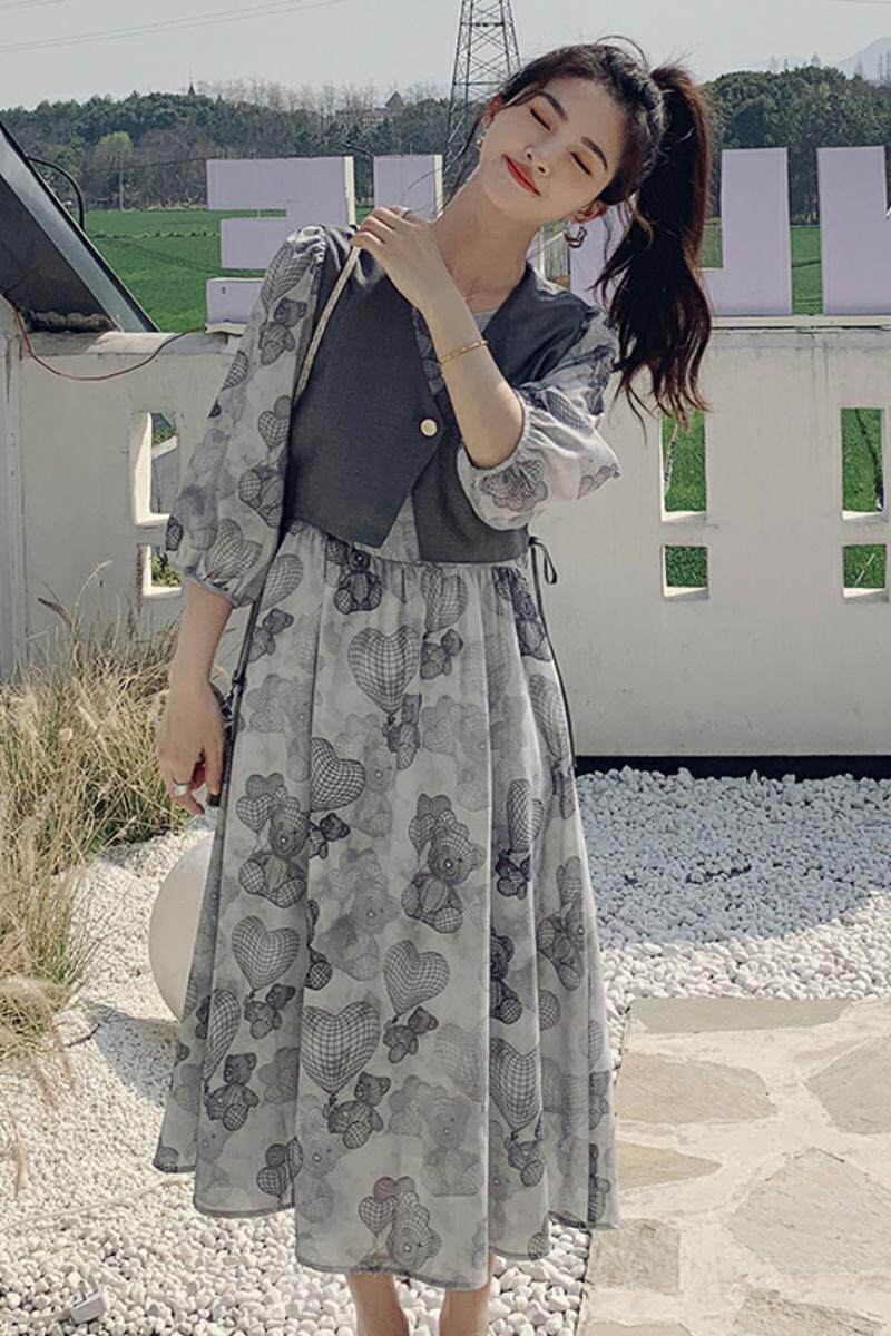 已出货226-A93-P1252024夏季新款中长款连衣裙+马甲一套178,女装连衣裙,惟卡贝娜