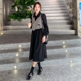 法式格子衬衫连衣裙两件套女2022早秋新款高级感休闲时尚马甲套装，女装套装/套裙，惟卡贝娜