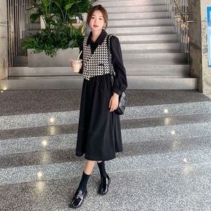 法式格子衬衫连衣裙两件套女2022早秋新款高级感休闲时尚马甲套装图片