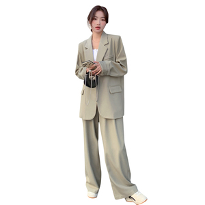 绿色休闲西装套装女2025春秋新款爆款小个子高级感阔腿裤两件套图片