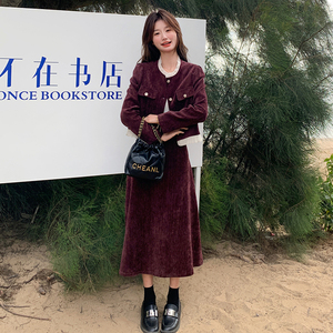 连衣裙小香风高腰长袖赫本风秋冬时尚女装名媛长款显瘦气质复古图片