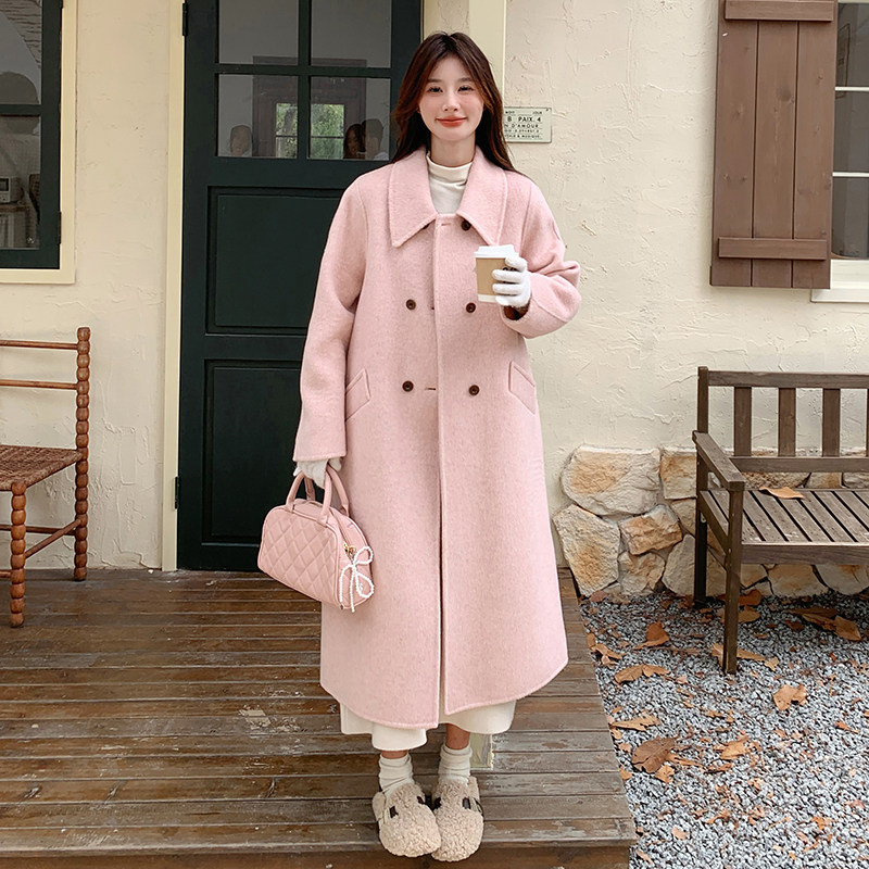韩版中长款双面羊绒大衣女2025年秋冬季新款显瘦减龄加厚呢子外套,女装毛呢外套,惟卡贝娜