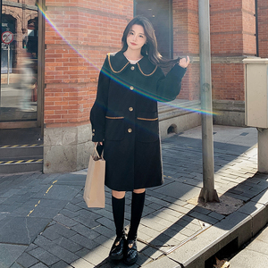 韩系娃娃领保暖长款呢子大衣女2025年秋冬季新款显瘦加厚毛呢外套图片