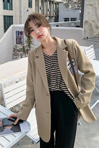 港风复古咖色西装上衣外套女休闲宽松显瘦短款小西服2025早秋新款图片