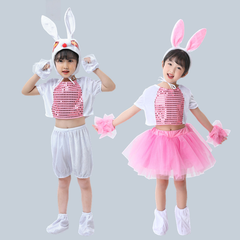 新款六一兔子演出服儿童动物服幼儿园舞台舞蹈服纱裙兔子表演服装