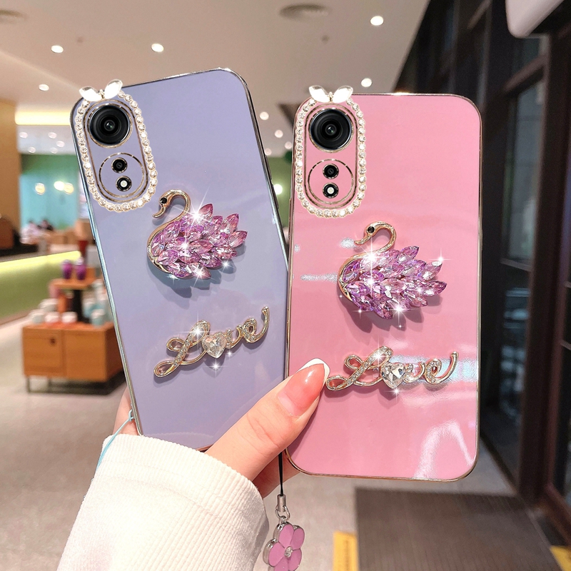 OppoA1X硅胶镶钻天鹅手机壳