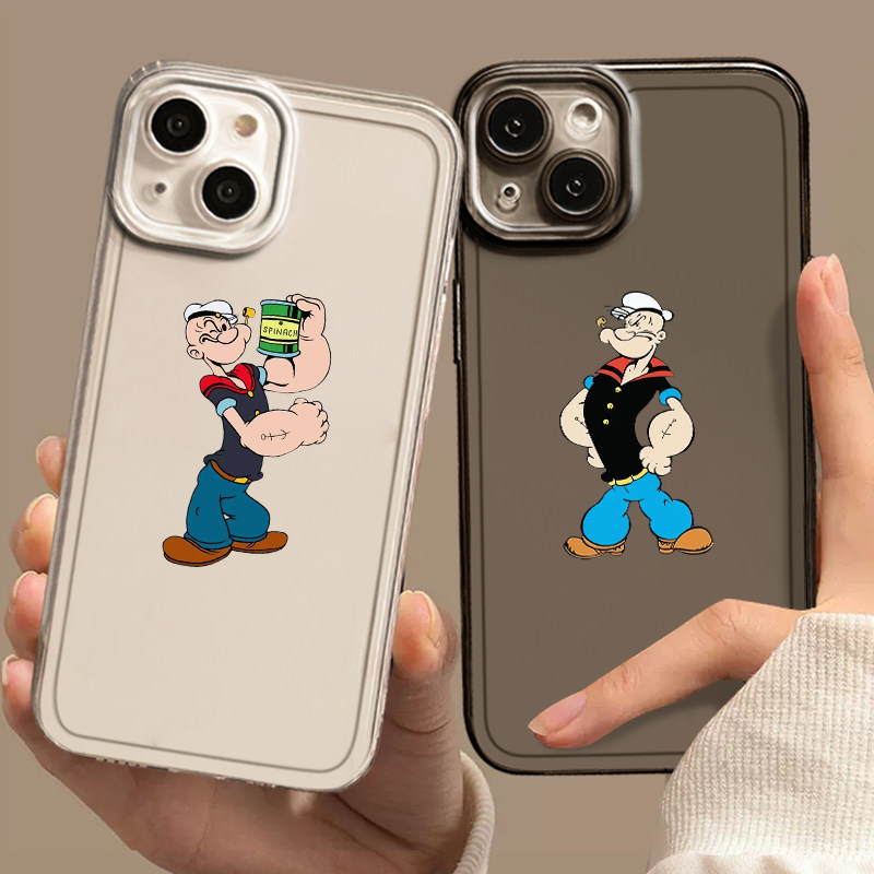 大力水手适用苹果15手机壳iPhone15ProMax新款14镜头全包13Pro防摔的Mini透明硅胶ip12保护套pl