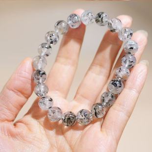 天然水晶手串男女款黑云母圆珠百搭黑草莓晶手链招财闺蜜女友礼物