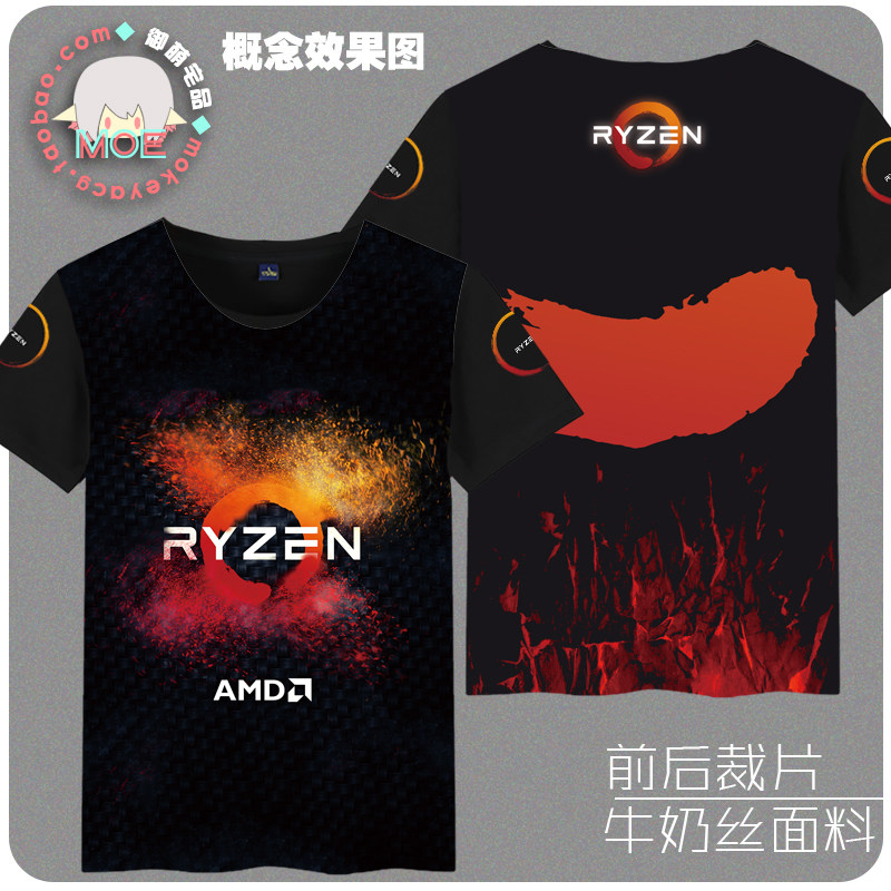 AMD ATI 锐龙T恤 ryzen 信仰图拉丁卡吧战袍 牛奶丝短袖T恤文化衫