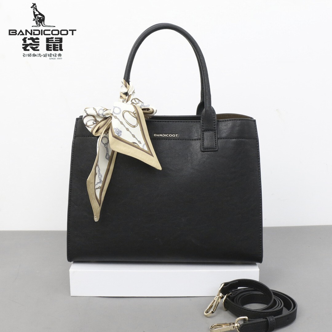 袋鼠女包真皮手提包2026新款时尚高级感丝巾装饰优雅风多隔层单肩