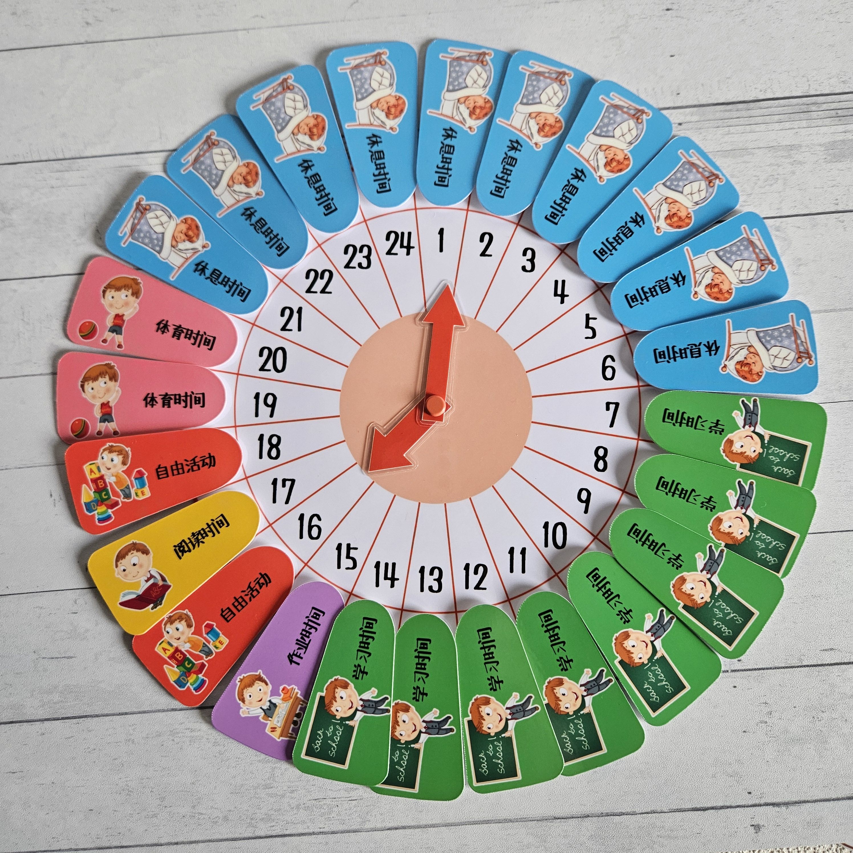 儿童一天24小时时间规划转盘好习惯养成时间管理墙贴