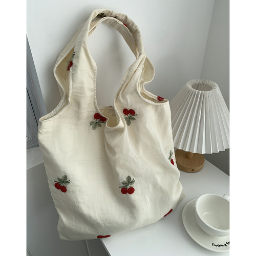 2025新款樱桃刺绣帆布背心帆布包