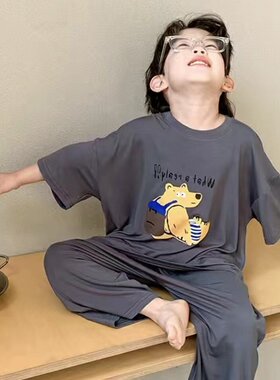 2026凉感莫代尔绵儿童亲子睡衣新款兄妹家居服短袖休闲空调服套装