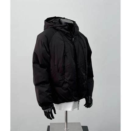 黑色短款连帽羽绒服男款冬季加厚保暖棉服美式cleanfit面包服外套