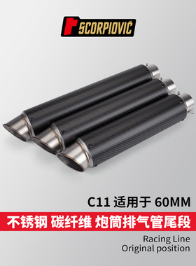 适用于Z900 nk250 RC390改装排气管C11碳纤维炮筒加长款 60mm通用