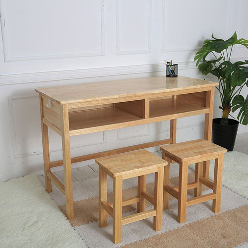 纯实木双人课桌初中生小学生家用书桌免安装椅套装简约老式写字台