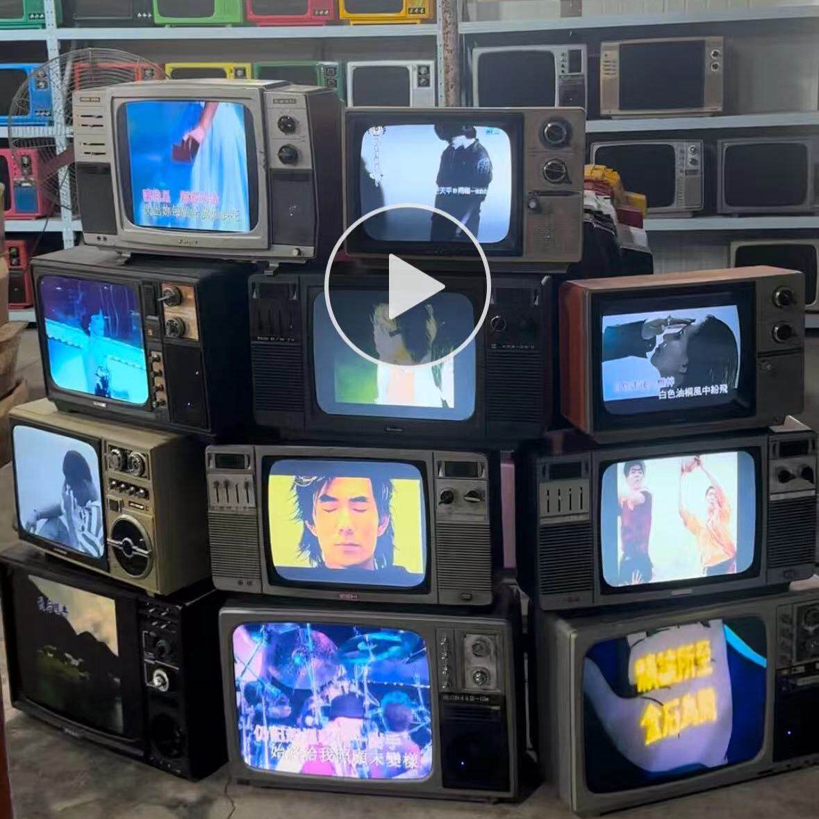 可以播放的黑白电视机老式复古怀旧展厅摆饰广告直播道具民俗物件