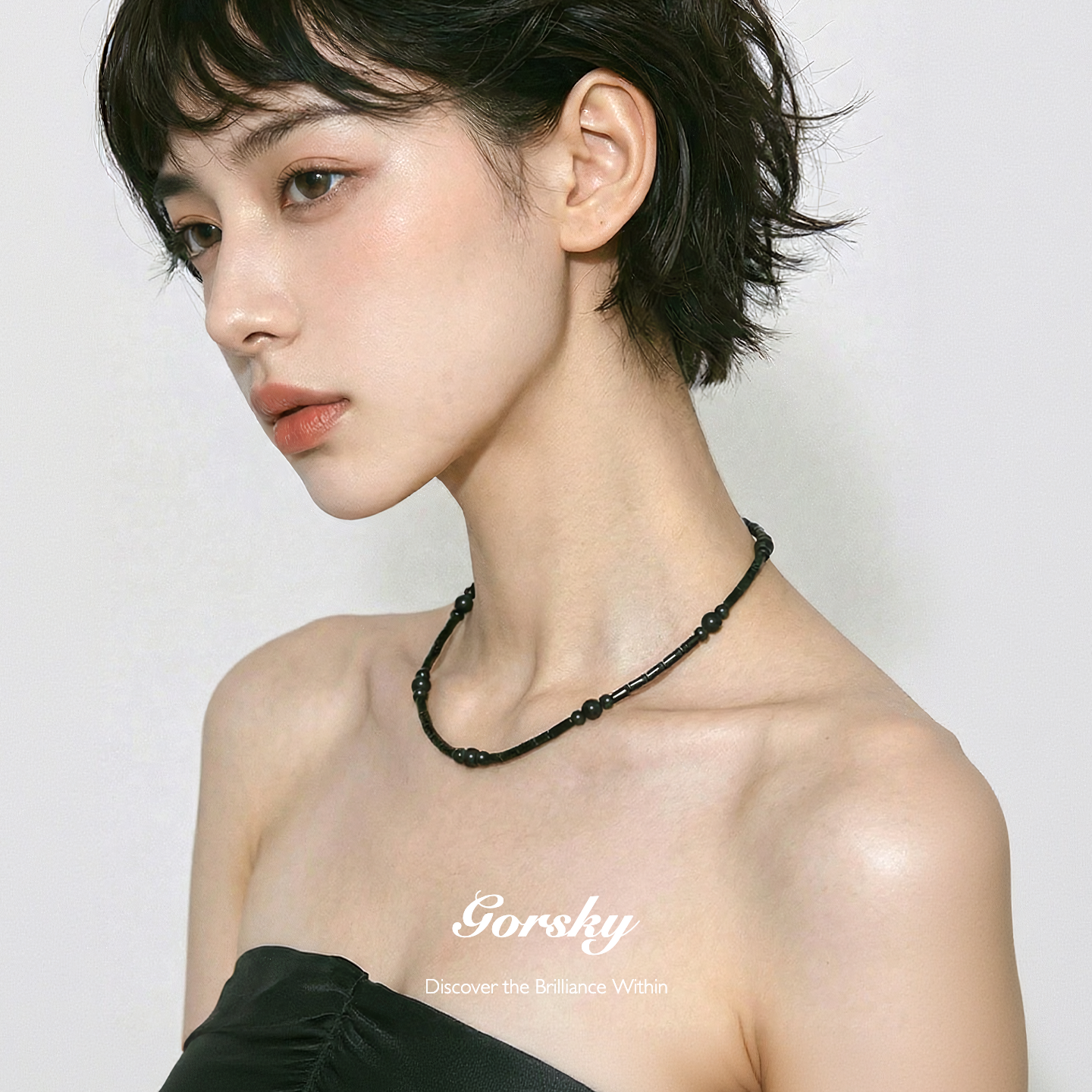 GORSKY黑色玛瑙项链女款日常百搭配饰轻奢小众叠戴choker锁骨链
