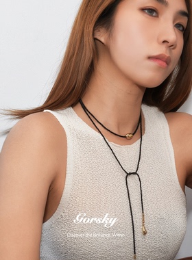 小众设计感黑色系带项链