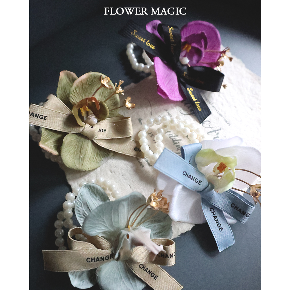 简约款蝴蝶兰多色珍珠手链手腕花结婚礼年会活动伴娘姐妹团手花