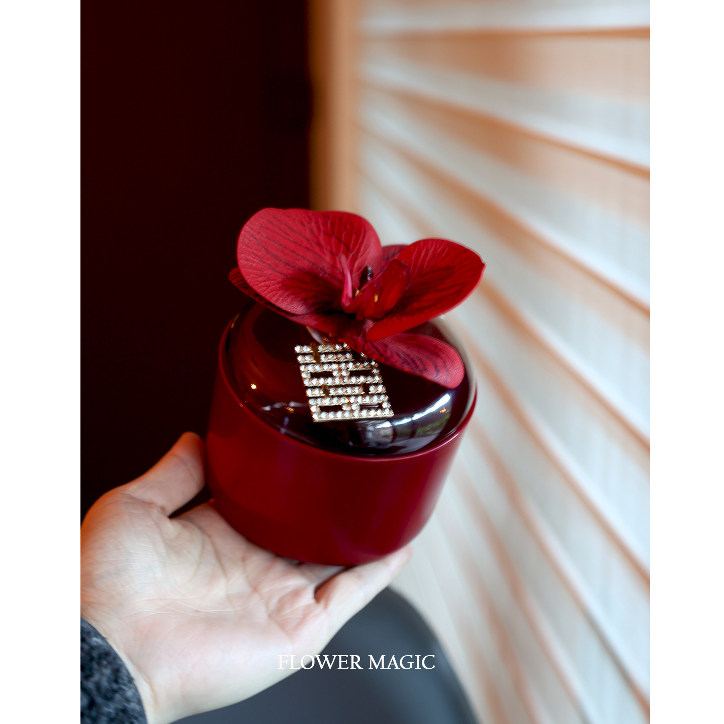 酒红色蝴蝶兰独家原创水钻闪闪结婚礼喜糖盒成品糖盒定制专属内容