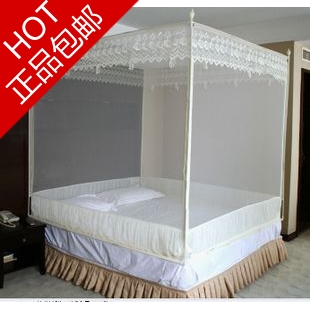 自由空间 双层咬不透方顶三开门蚊帐防蚊布蚊账-可挂微风扇 包邮