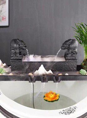 鱼缸循环水流水摆件古法养鱼过滤器乌金石水族增氧机鱼缸石槽造景