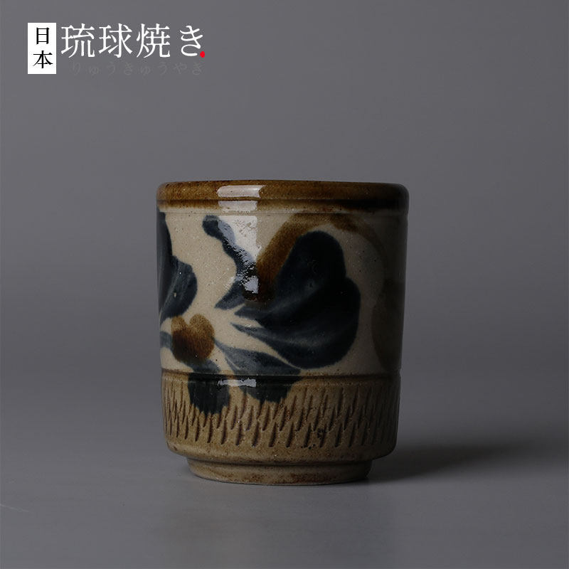 日本製 老窑口琉球烧茶杯主人杯水杯 粗陶日式杯子酒杯中古柴烧杯