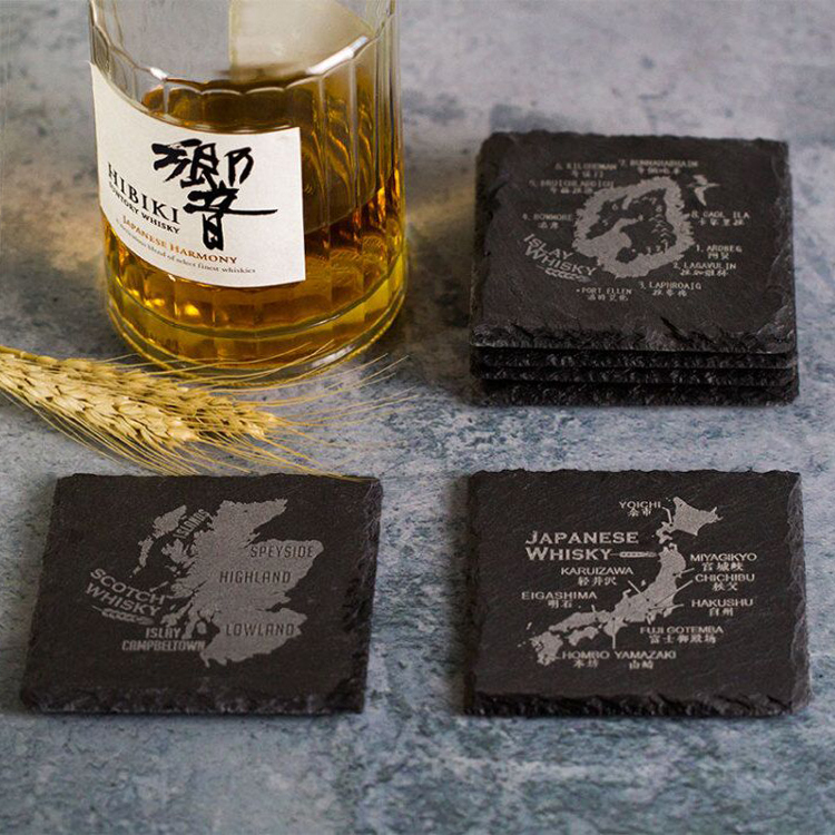 新款Chamvin天然岩石杯垫 日本清新酒吧手工开凿石板威士忌酒杯垫
