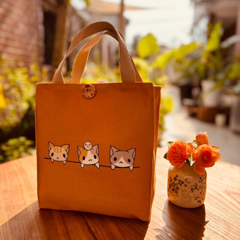 日系帆布包手提便当包饭盒袋原创可爱学生通勤带饭包ins妈咪包