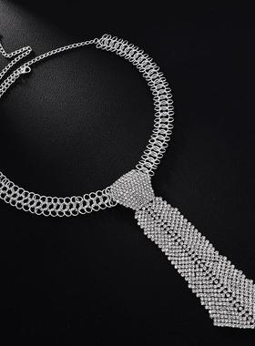 跨境爱心领带项链水钻结婚舞会女