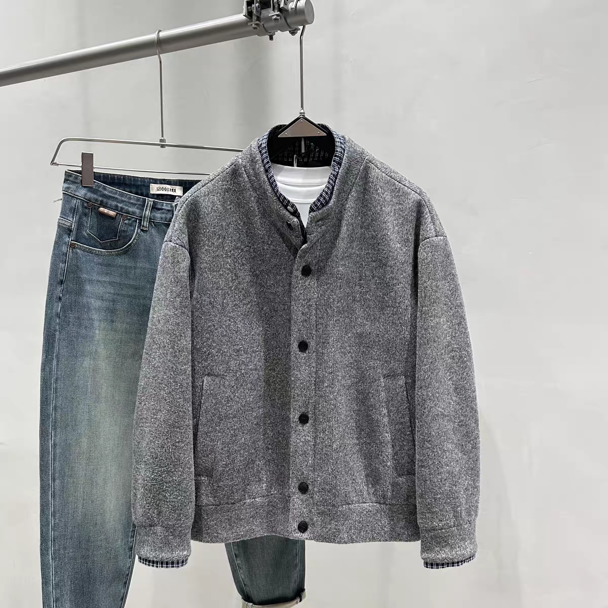 白鸭绒针织毛呢假两件格纹轻薄90羽绒服男冬季宽松开衫外套,男装,羽绒服,淘宝优惠券,粉丝福利购,淘宝优惠卷