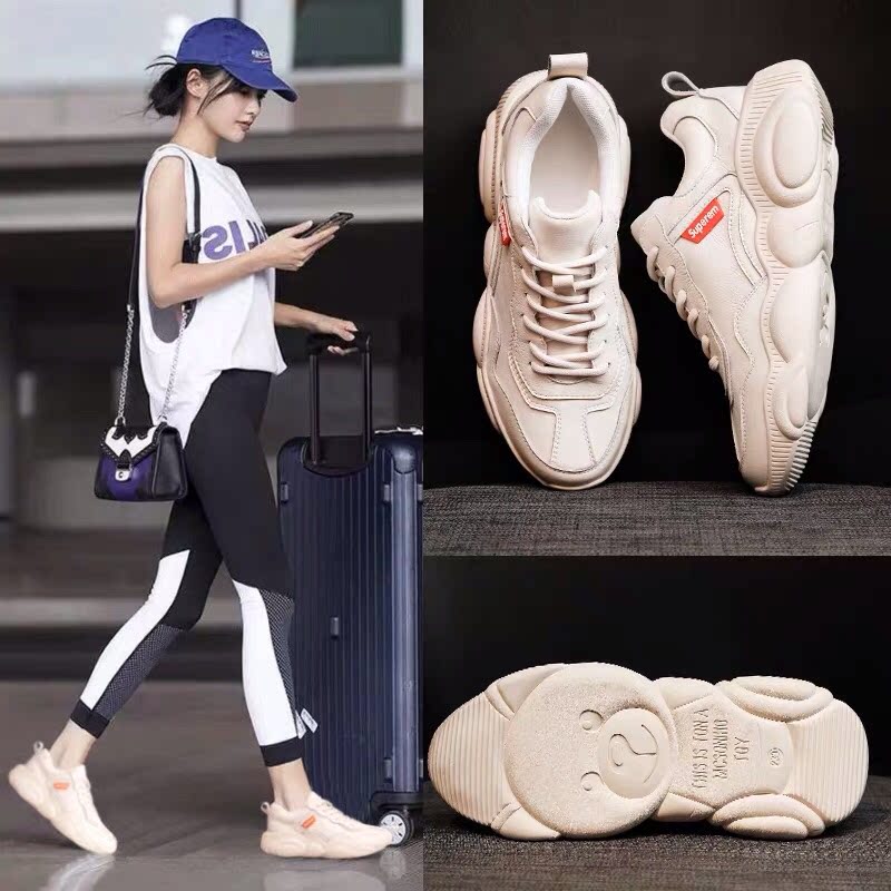 网红春季智熏运动厚底真皮小熊鞋