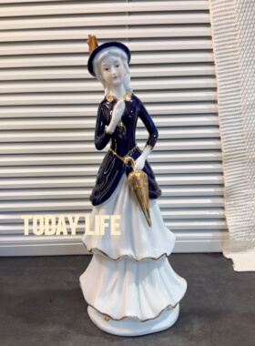 出口中古手绘鎏金陶瓷人偶 欧式绅士淑女瓷像样板间氛围感装饰