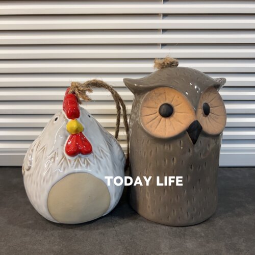 外贸孤品 庭院挂饰 陶瓷风铃 猫头鹰鸡造型 风铃挂件 装饰摆件