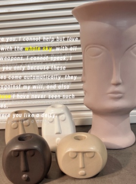 外贸单艺术人脸陶瓷烛台花盆摆件