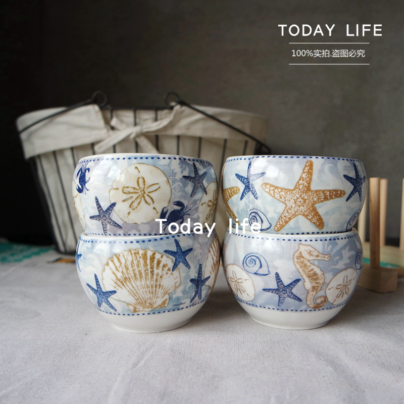 欧美田园复古风加厚彩绘陶瓷碗