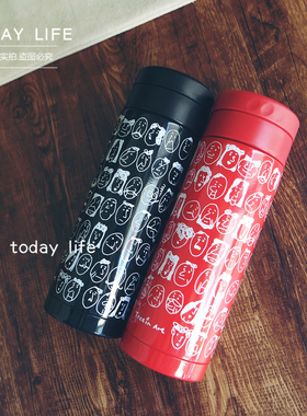 复古进出口潮款随手杯保温杯十万嬉皮涂鸦红色黑色zakka清新水杯