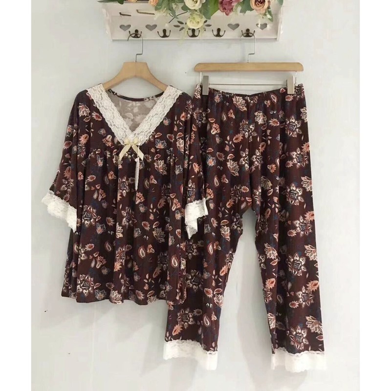 包邮祥云女胖妹妹睡衣家居服套装 大码睡衣 莫代尔春夏二件套