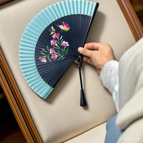 蓝色表演扇子汉服折扇随身好开合