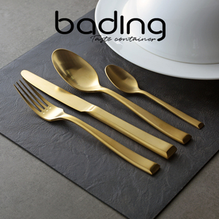 厚实轻奢304牛排刀叉勺三件套镀金色甜品勺搅拌勺水果叉咖啡勺子