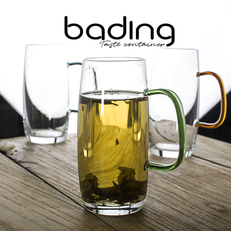 中式简约彩色把手高硼硅耐热玻璃泡绿茶饮料牛奶早餐杯子啤酒喝水