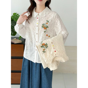 2026春季新款 刺绣花朵  翻领女士开衫长袖衬衫衬衣潮